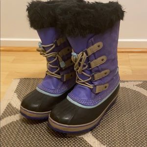 Girls Fuzzy Purple Sorel Snow Boots